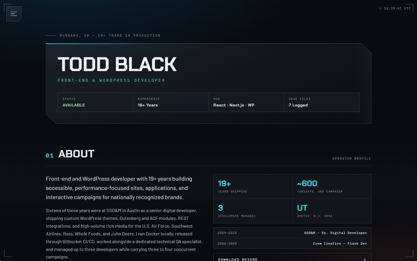 toddbblack.com – Portfolio — home - desktop